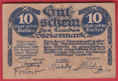 R* AUSTRIA 10 HELLER 1920 STEIERMARK VF DETAILS #D238 - Image 1 of 2