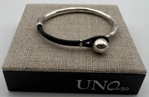 NEW Uno de 50 SER INTREPIDA Sterling Silver Plated Bracelet Brown Leather Medium - Picture 1 of 13