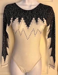 GK LgSLV ADULTO PEQUEÑO BLANCO NEGRO MATRIZ LÁMINA CRISTALES GIMNASTA DANZA LEOTARDO TALLA S - Imagen 1 de 12