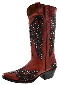 Rote Damen-Westernstiefel Cowgirl Cowboy durchbrochene Zehenpartie Mujer Vaquera Größe 6, 7 - Bild 1 von 5