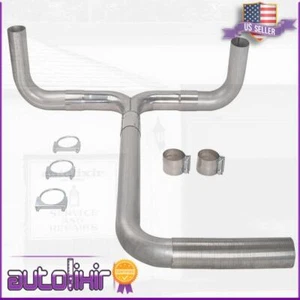 Stainless 4" T Pipe Dual Smoker Exhaust Stack Bed System Universal Kit Chrome - Picture 1 of 6