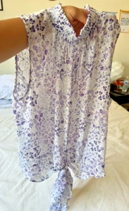Rachel Zoe Woman Medium Silk Top, Purple Flowers, High Neck - Picture 1 of 7
