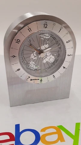 Benchmark STAINLESS STEEL BILLET  Desk ALARM Clock Quartz Movement World Time Cover