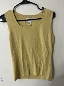 Chicos Linen Blend Shirt Womens 1 Tank Crew Neck Blend Sleeveless Tank Yellow - Picture 1 of 5