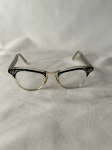 Vintage American Optical A/O Cat Eye Brille Floral Schwarz Zelluloid - Bild 1 von 12