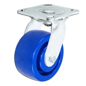 CasterHQ- 5" x 2" Stainless Steel Swivel Caster - Blue Solid Polyurethane - Picture 1 of 2