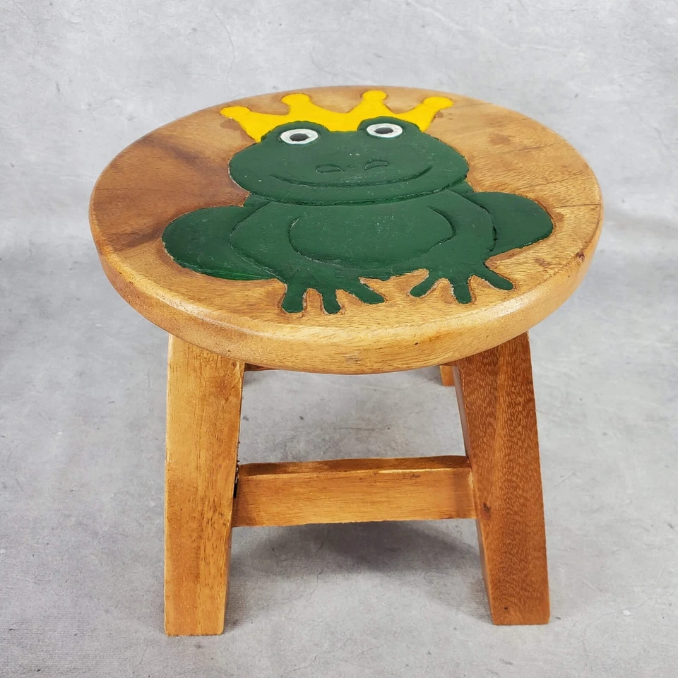 King Frog Hand Carved Short Stool Acacia Hardwood Decorative Kids Stool - Image 1 of 4