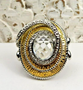 TOLLER CAROL BRODIE GROSSER KLARER TOPAS UND ZWEIFARBIGER STERLING COCKTAIL RING GRÖSSE 8 - Bild 1 von 7