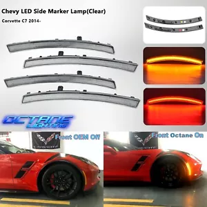 Clear Front & Rear LED Side Marker Lamp Lens Set For 2014-2019 C7 Chevy Corvette - Picture 1 of 8