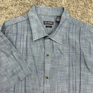 Van Heusen Slim Fit Dress Shirt Men's 16-16.5 Short Sleeve Blue ERmbroidered - Picture 1 of 10