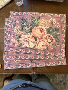 3 April Cornell Fabric Placemats lavender, Cream, Pink, Green Rose Floral GR-5 - Picture 1 of 5