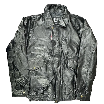 Chaqueta de cuero Napoline Outfitters para hombre genuina hecha a mano negra cremallera completa talla L Foto 1 de 4