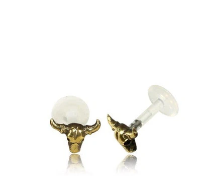 LATÓN TEXAS CUERNO LARGO TRAGUS HELIX 16G 5/16" pulgadas 8mm OREJERO LABRET INTERNO Foto 1 de 2