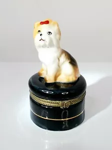 "De colección 3D Yorkshire Terrier Perro con arco caja de baratijas azul cobalto porcelana 4" - Imagen 1 de 12