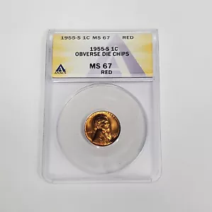 1955 S Lincoln Weizencent Penny ANACS MS 67 ROT Vorderseite Stanzchips - Bild 1 von 2