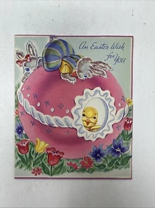 Vintage Easter Card Anthropomorphic Bunny Rabbit Duckling Greeting Heywood - Picture 1 of 4