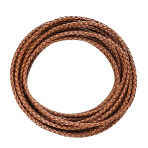 5.5 Yards Genuine Leather Cord 4mm Round Braided Bolo Leather Cord Brown - Picture 1 of 7