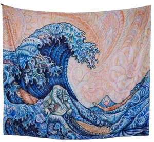 Great Wave Fleece Blanket | Hokusai Remix | Art of Randal Roberts | 80x60 - Picture 1 of 3