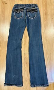 Cowgirl Tuff Co Girls Night Out Brown Leather Studs Pocket Jeans Size W25 X L35
