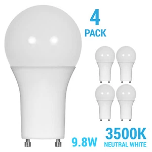 (4 Pack) 9.8W Dimmable A19 LED 35K Neutral White 60W Equivalent GU24 Base Bulb - Picture 1 of 5