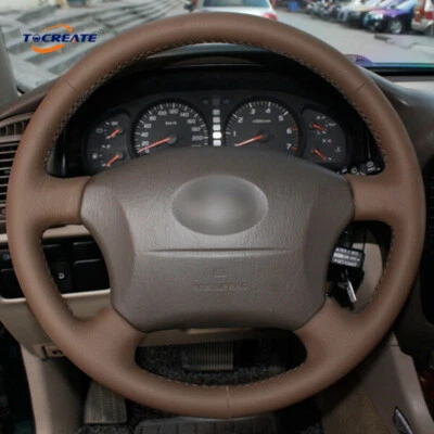 Cubierta de volante de cuero marrón para Toyota Land Cruiser Prado / Lexus #FT65 Foto 1 de 4