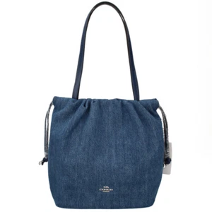 COACH Faye drawstring bucket bag CAR37 denim Shoulder Bag blue brand-new item - Picture 1 of 8