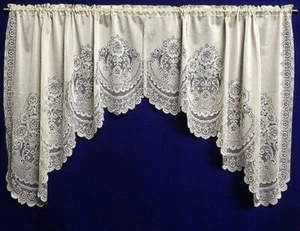 Victoria Lace Window Swag Pair 76" x 34" Ivory  Bedroom  Kitchen Livingroom - Picture 1 of 6