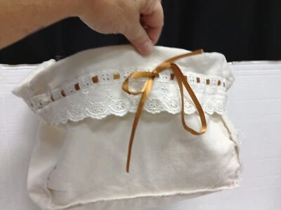 Cream Canvas Rectangle Basket Liner Insert Cover Scallop Lace Ribbon 11"x11"x7" - Image 1 of 4