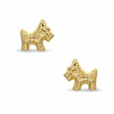 Серьги-гвоздики с собаками Scottie из чистого 10-каратного желтого золота для мужчин и женщин - Изображение 1 из 4