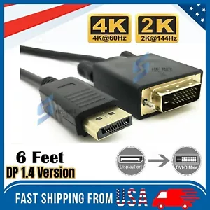 6 Feet Gold Plated DisplayPort DP to DVI-D Male Dual Link Cable Adapter 1080p - Picture 1 of 12