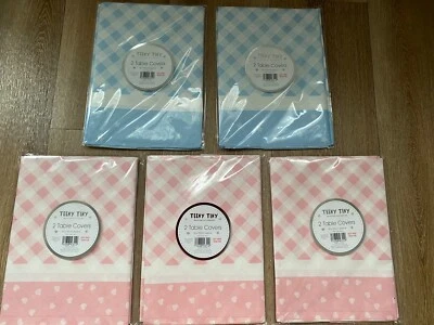 Gender Reveal X 5 Table Cloths Covers Pink X 3 Blue X  2 90 x 90cm TEENY TINY - Image 1 of 4