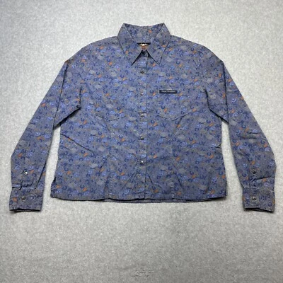 Top Harley Davidson XL Azul Paisley HD Logo Snap Front Motociclista Western Moto Estilo Foto 1 de 4