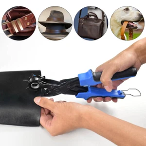 6 Holes Belt Hole Puncher Plier Revolving Leather Punch Watch Bands Belts Straps - Picture 1 of 8