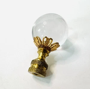 Vintage Threaded Brass Clear Glass Lamp Finial Filigree Ball 2.5” - Picture 1 of 5