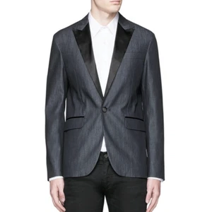 DSQUARED2 s20 TOKYO Cotton Denim Tuxedo Blazer Peak Silk Satin Trim i48-50 38-40 - Picture 1 of 13