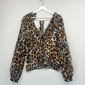 Topshop Blouse Top Womens Size 12 Black Animal Print Long Sleeve Sheer - Picture 1 of 14