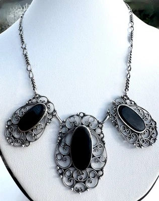 Vintage 925 Silber Collier Halskette Filigran Floral Schmuck Damen - Bild 1 von 4