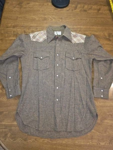 Pendelton High Grade Western Wear Wool Pearl Snap Medium Brown Cowboy Long Sleev - Picture 1 of 12