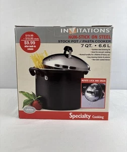 Invitations Non Stick On Steel Stock Pot 7 Qts With Draining Lid NEW In Box - Picture 1 of 7