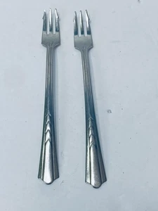 2 Vintage Cocktail Gabeln EKCO USA Edelstahl Chevron EKS7 Muster Art Deco - Bild 1 von 5