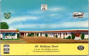 Postal de Williams, Arizona "MT. WILLIAMS COURT" Highway ROUTE 66 Roadside c1950s - Imagen 1 de 2