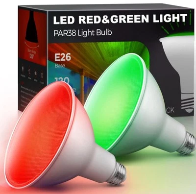 Red Green Flood Light Bulbs, PAR38 LED Flood Light Outdoor 100W Equivalent M2 - Image 1 of 4