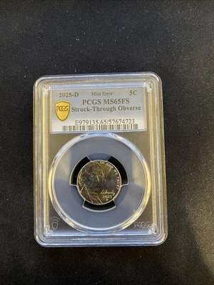 2025 D Denver PCGS MS 65 6FS Jefferson Nickel - Struck Strike Through Error 723 - Image 1 of 3