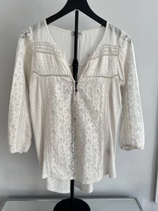 Lucky Brand XS Lace Boho Peasant Top Cream Crochet Romantic Festival Blouse - Picture 1 of 8