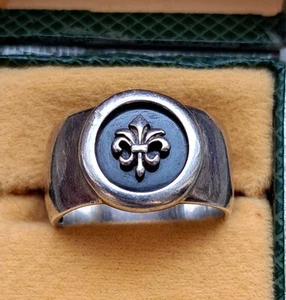 Elf Craft Sterling Silver Ring – Fleur-de-Lis on Black Enamel – Gothic Style – - Bild 1 von 13