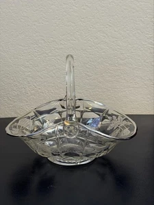 Vintage Cut Crystal Basket With Silver Overlay Leaf Design 8" Handle - Picture 1 of 14