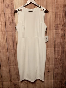 Calvin Klein Etuikleid Größe 10 neu mit Etikett weiß ärmellos Rundhalsausschnitt Reißverschluss hinten - Bild 1 von 13