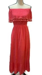 Main Strip Womens Maxi Dress Off Shoulder Lined Tassels Detail Size Small - Picture 1 of 9