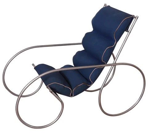 Art Deco Machine Age Streamline Industrial Metal Tufted Sling Lounge Chair Vtg Cover