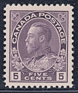 Canada 5c KGV Admiral gray violet, Scott 112i, VF MNH, catalogue - $240 w/CERT - Picture 1 of 3